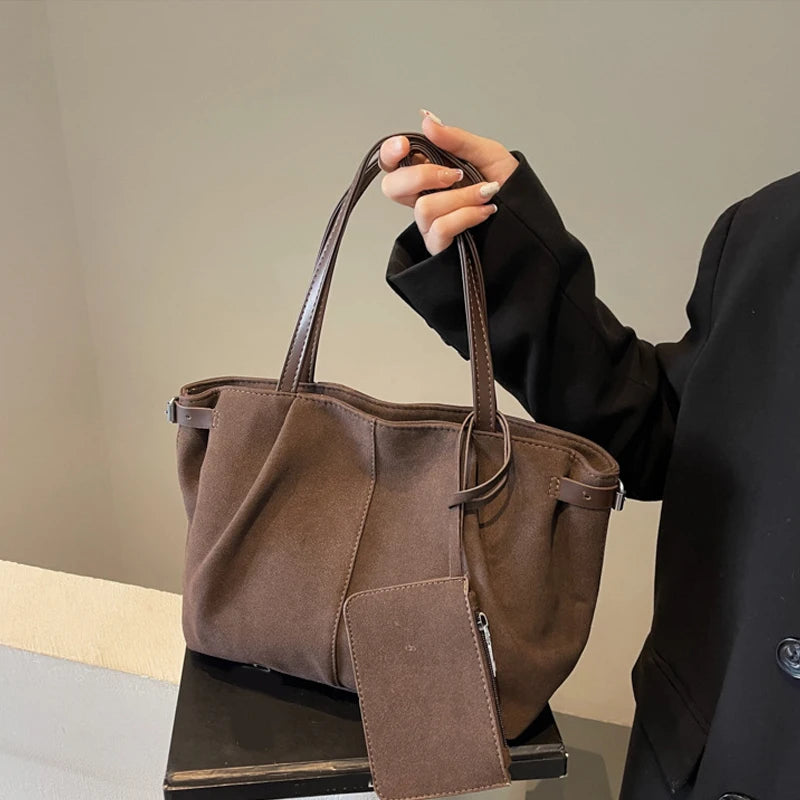 Suede Shoulder Bags for Women Large Capacity Totes Lightweight Underarm Bag Casual Shopper Handbag Solid Color Travel Bucket Bag