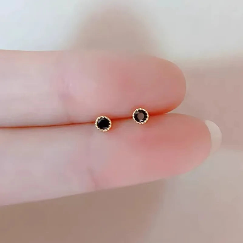 925 Sterling Silver Jewelry Black Square Round Zircon Geomatric Stud Earrings for Women Wedding Party Jewelry For Girls Gift