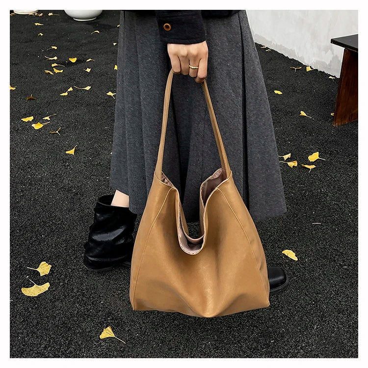 Faux Suede Solid Color Simple Casual Tote 2025 Winter Retro Shoulder Bags Large Capacity Temperament Versatile Women's Handbags