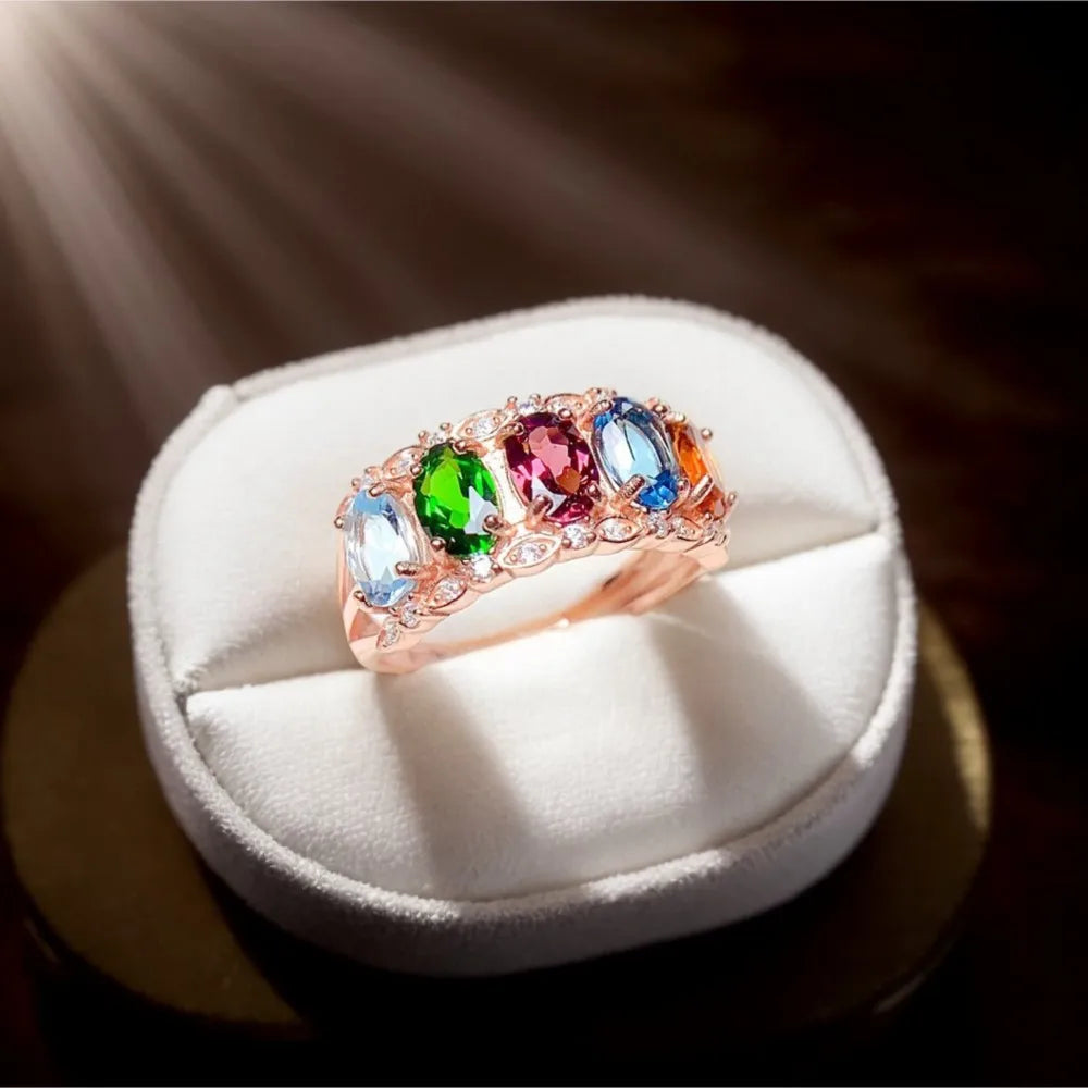 Adjustable Aesthetic Dainty Opening Ring for Women Multicolor Crystal Zirconia Rose Gold Color Finger Accessories Jewelry KAR200