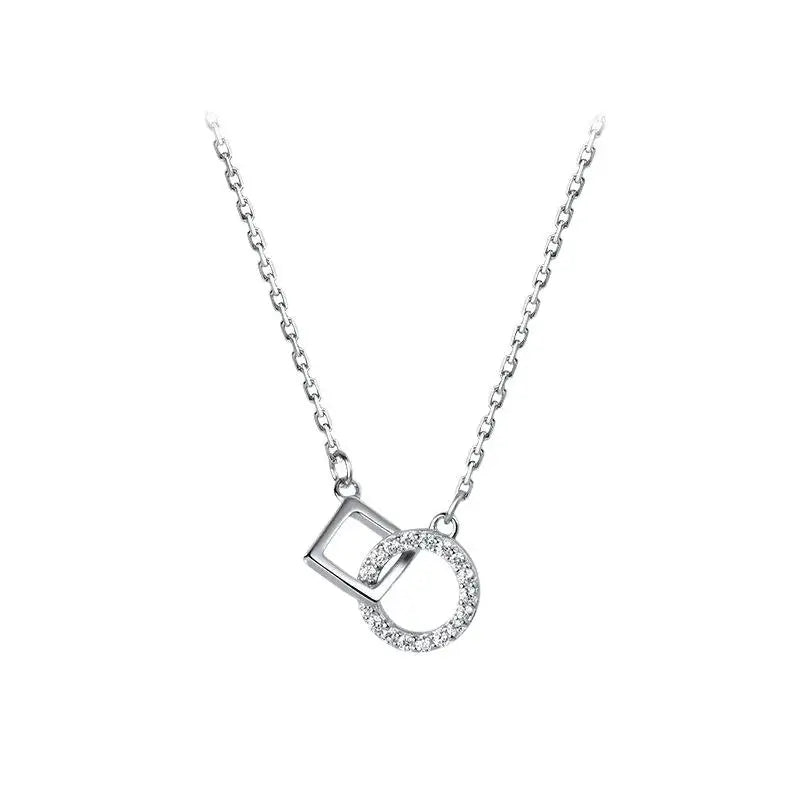 Minimalist And Unique Design Interlocking Round And Square Necklace For Women Minimalist And Understated Geometric Clavicle