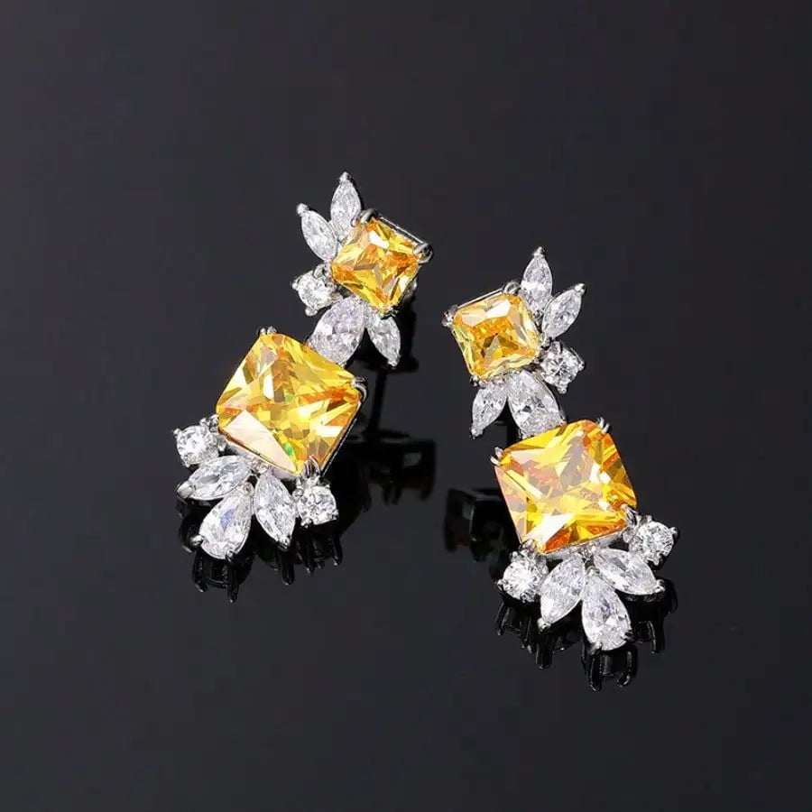 Simple Geometric Zircon Square Shape Stud Earrings Cute Shiny CZ Bride Bridesmaid Earring Jewelry
