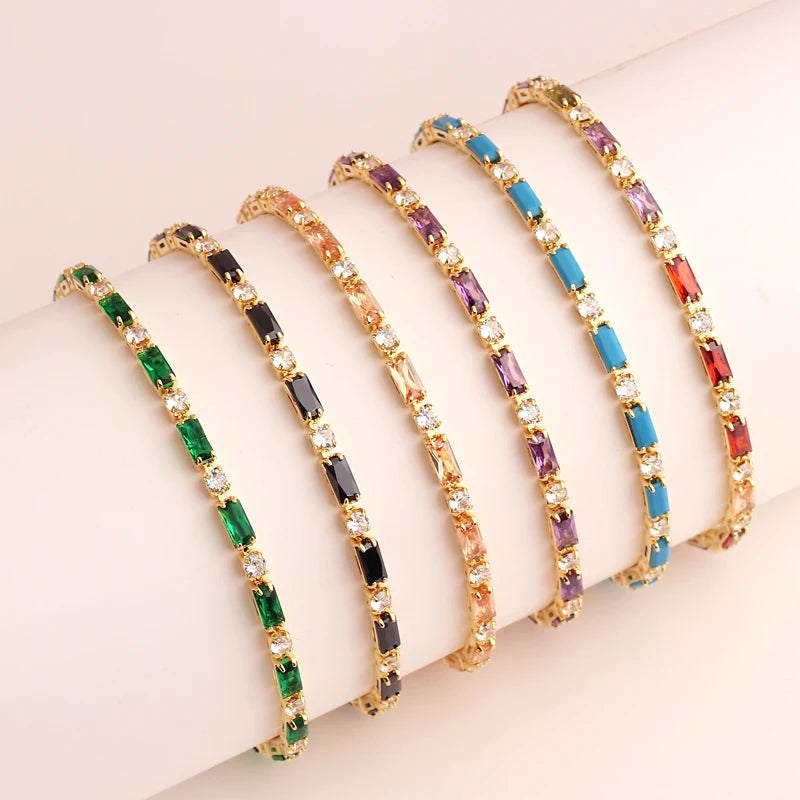 Luxury Rainbow Iced Out Zircon Tennis CZ Bracelet Women's Stretch Adjustable Bracelet Hippie Fashion Accessories Jewelry Gifts