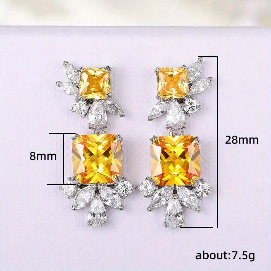 Simple Geometric Zircon Square Shape Stud Earrings Cute Shiny CZ Bride Bridesmaid Earring Jewelry