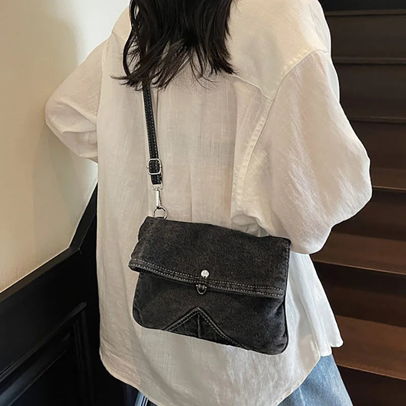 Summer Korean Style Denim Crossbody Bag Fashion Women'S Shoulder Bag Underarm Bag Small Square Bag Adjustable Shoulder Strap