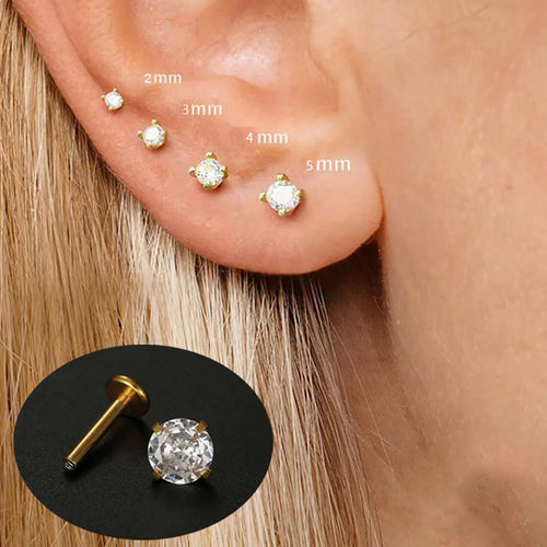 2PCS Stainless Steel 2/3/4/5mm Zircon Sparkling Stud Earrings for Women Girl Minimalism Labret Lip Tragus Helix Piercing Jewelry