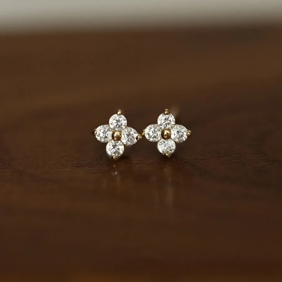 Trendy Cute Sweet Flower Zircon Stud Earring For Women Classic Shiny Stud Earrings Fashion Small Ear Female Jewelry