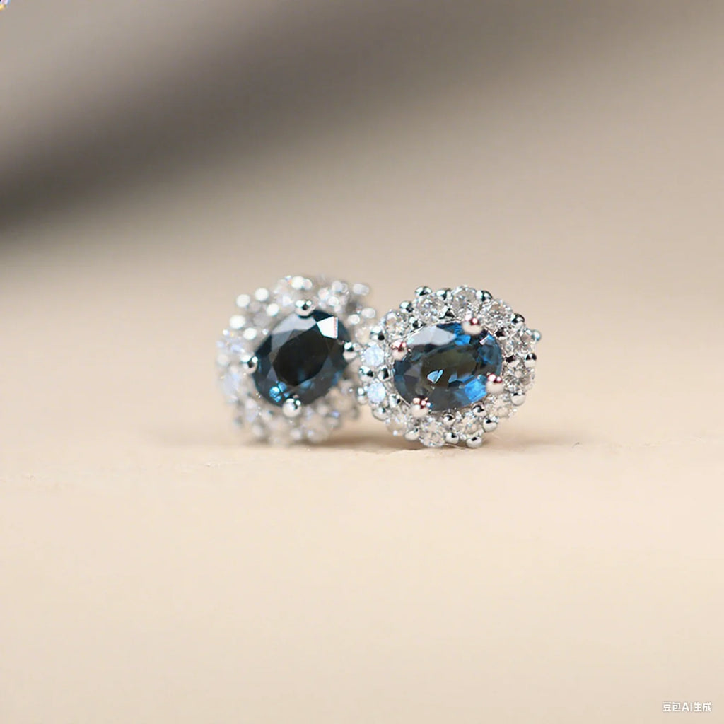 925 Sterling Silver Plated 18k Gold Blue Zircon Earrings Set With Mini Luxury Style Jewelry Accessories