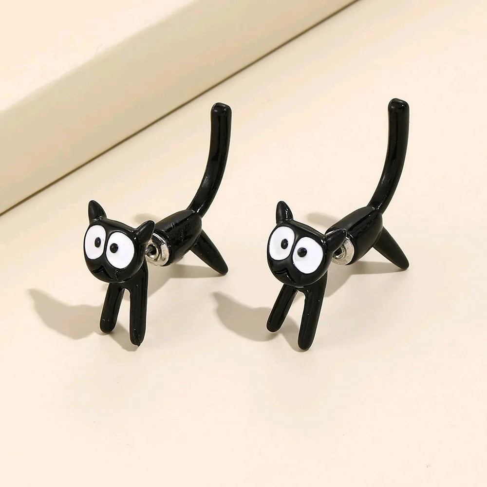 Minimalist Black Cat Earrings for Women Girl Fashion Cute Animal Kitten Stud Earrings Party Gifts Y2K Decor Jewelry Accessories