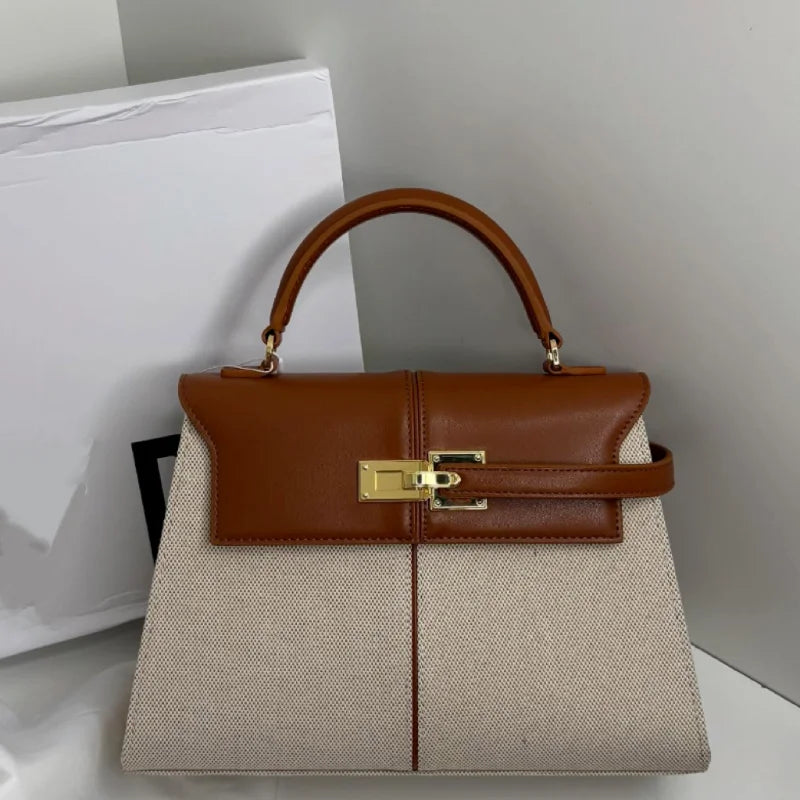 Luxury High-end Brand Handbag For Women Canvas Stitching Leather Silver Button Tote Bag Jw Large Capacity Banquet Shoulder Purse