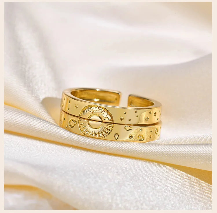Adjustable Sun and Moon Couple Promise Ring, Boyfriend Girlfriend Matching Band, Price for Pair