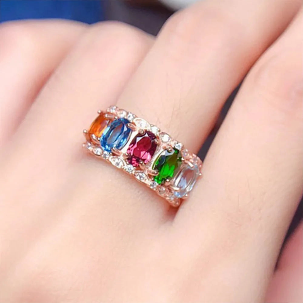 Adjustable Aesthetic Dainty Opening Ring for Women Multicolor Crystal Zirconia Rose Gold Color Finger Accessories Jewelry KAR200