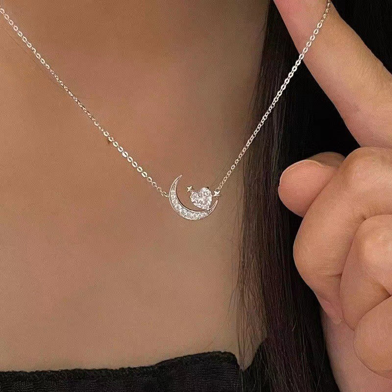 1PC New Elegent Silver Color Crystal Star Moon Necklace Charm Pendant Choker Necklace For Girl Women Statement Wedding Jewelries