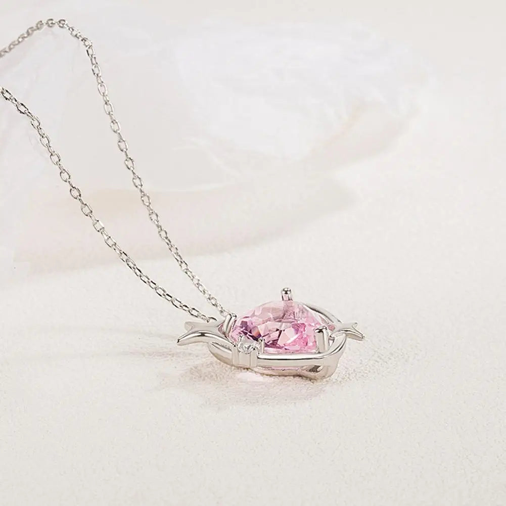 New Fashion Trendy Crystal Pink Zircon Heart Pendant Necklace For Women Girl Elegant and Sweet Punk Party Jewelry