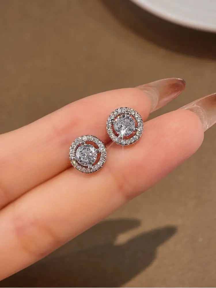 925 Sterling Silver White Simple Shiny Round Zircon Studs Earring For Women Engagement Wedding High Quality Fine Jewelry Gifts