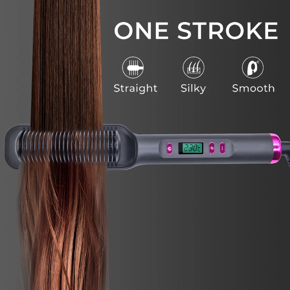 Hair Straightener Brush Heating Hot Comb Straightener Electric Hair Straightening Curly Multifunctional Iron Brush Comb Curler
