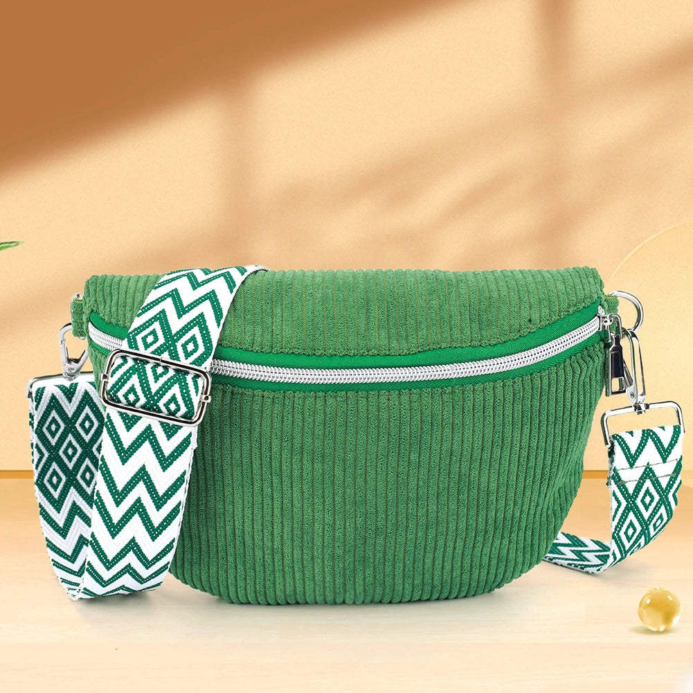 Shoulder Bag for Men Women with Adjustable Wide Strap Crossbody Bag Corduroy Solid Bum Bag Zipper Fanny Pack for Travel Workout