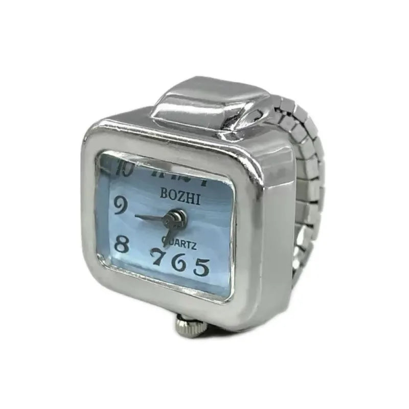 Fashion Adjustable Time Real Watch Rings for Men Women Square Dial Stainless Steel Punk Hiphop Jewelry Mini Battery Clock Gifts