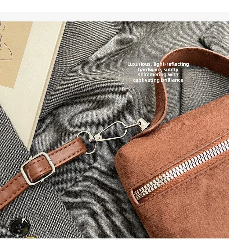 Autumn Winter Premium Suede Tote Bag Texture Simple and Versatile Crossbody Shoulder Bag Retro Vintage Stylish Lunch Box Bag
