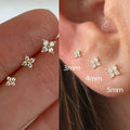 3Pcs/set Four Petals Zircon Flower Stud Earrings Set For Women Small Classic Versatile Piercing Earrings 3/4/5mm