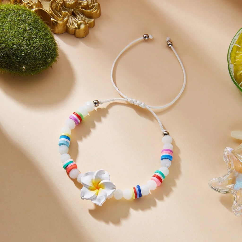 Crystal Beads Soft Polymer Clay Flower Bracelets For Women Men Bohemian Resin Floral Handmade Woven Bangles Summer Party Jewelry