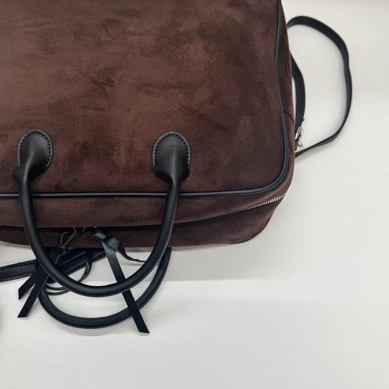Faux Suede Taupe Retro Tote Bags for Women Solid Color Large Capacity Commuting Versatile Casual Shoulder Bag Classic Handbag