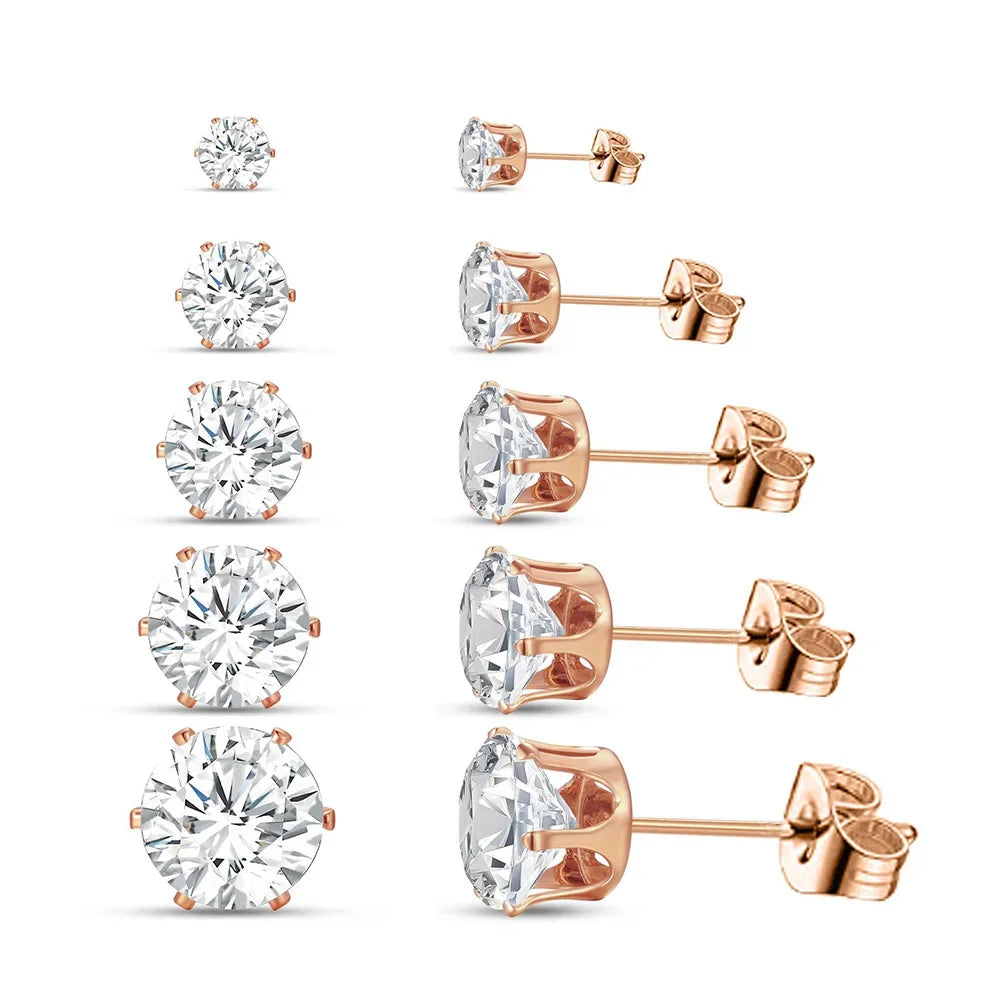 5 Pairs Zircon Stud Earrings Set For Women Men Fashion Gold Silver Color Earring Unisex Ear Piercings Jewelry Gift