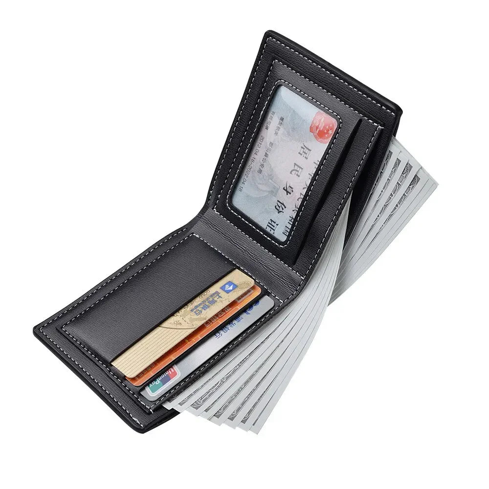 Minimalist Bifold Multi Male Card Holder High Quality PU Leather Men's Short Wallet With ID Window Folding Young Credit Purse