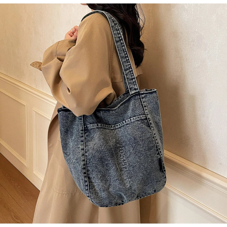 Casual Denim Shoulder Bag for Women Minimalist Daily Commute Crossbody Bag with Interior Zipper Pocket  Simple & Cool Design