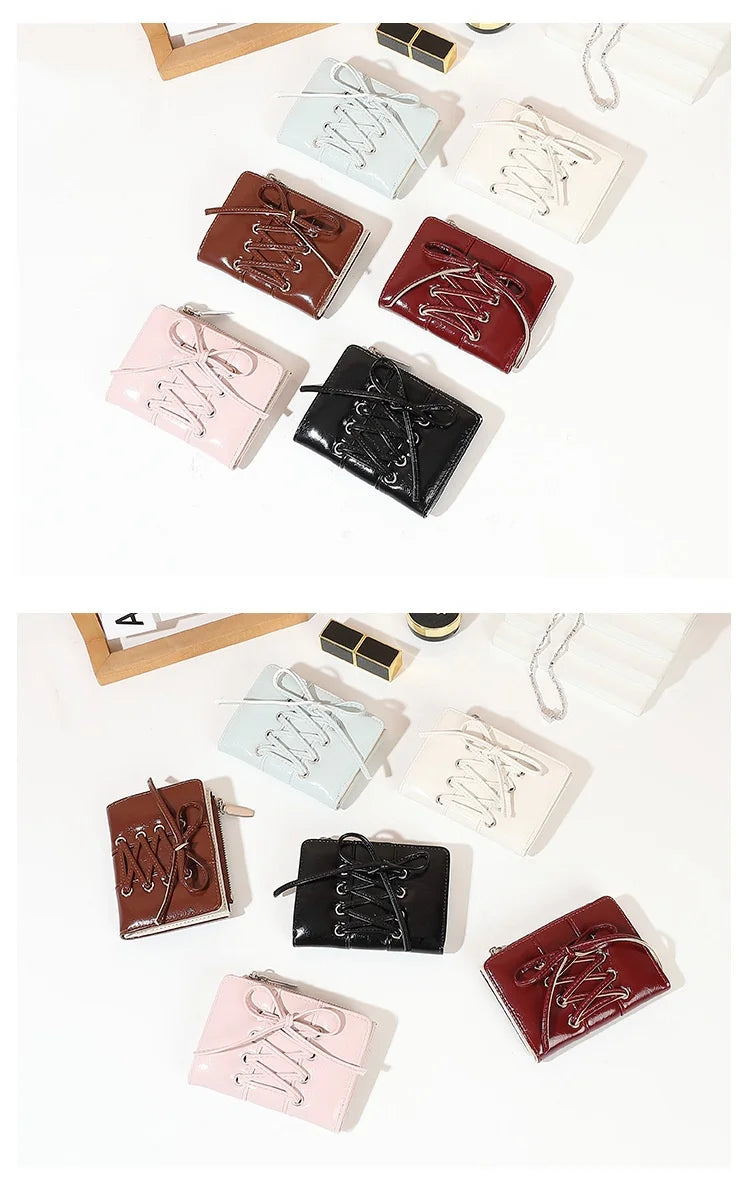 Minimalist Style Bow Short Wallet Multi-Functional Large Capacity Zipper Card Coin Purse Perfect Gift