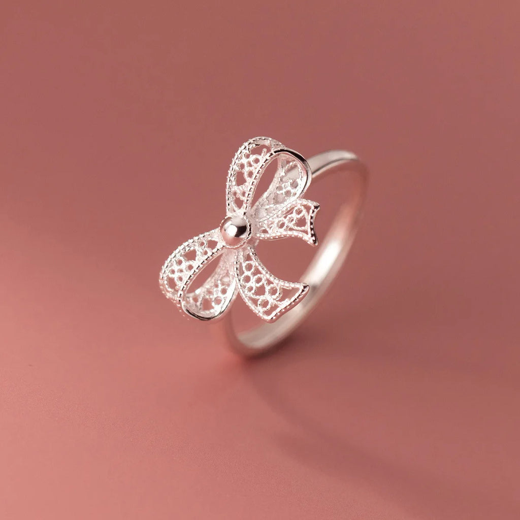 925 Sterling Silver Bow Adjustable Rings For Women Luxury Quality Jewelry Gift Female Wholesale Accessories Jewellery