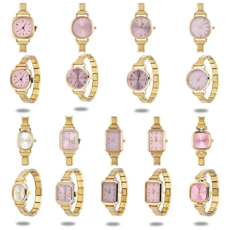 New Fashion Men Women's DIY 9mm Width Italian Elastic Charm Stainless Square Round Watch Bracelet Bangle For Birthday Gifts