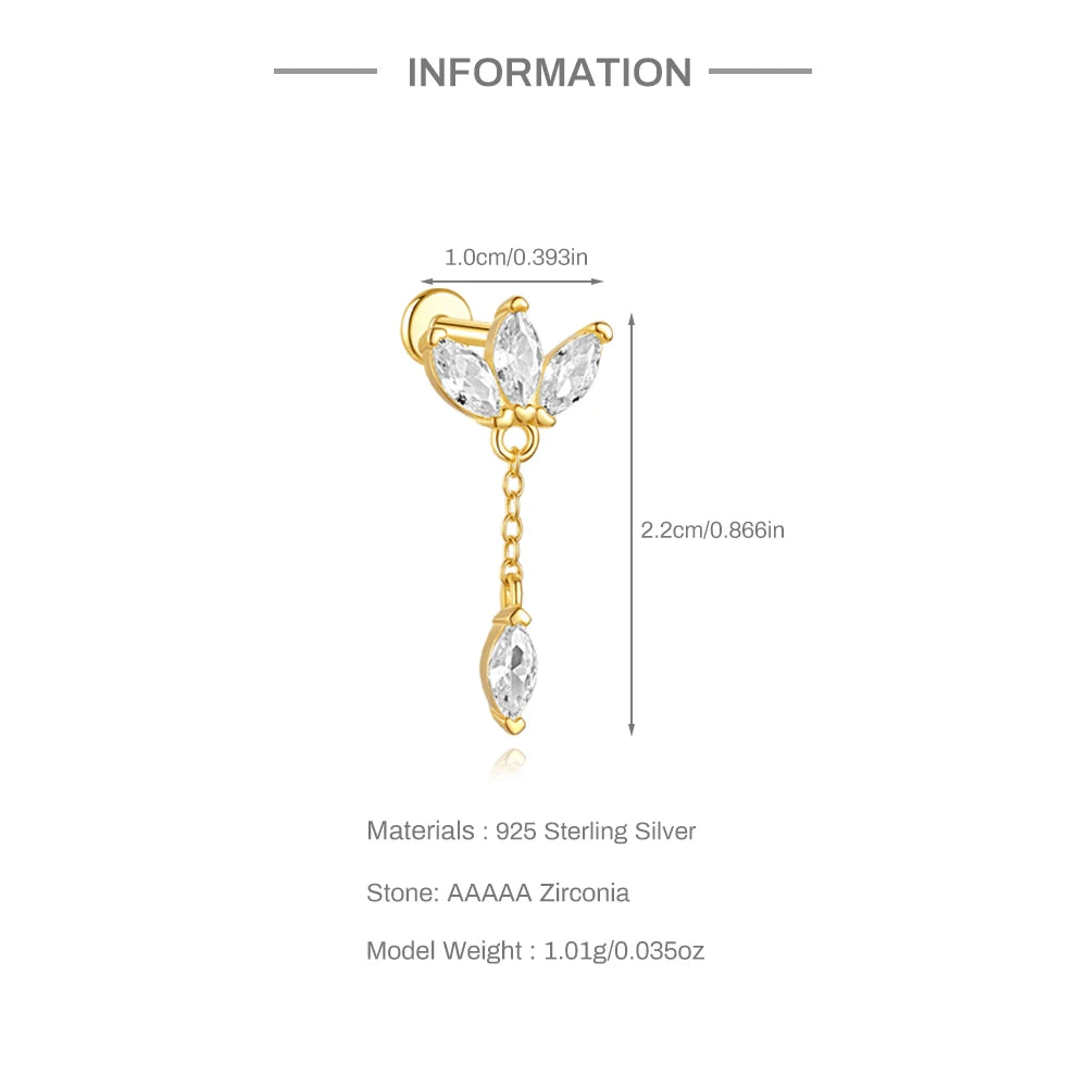 Aide 1pc 925 Sterling Silver DIY Handmake Zircon Studs For Women Flat Head Threaded Puncture Crystal Ear Bone Studs Ins Jewelry