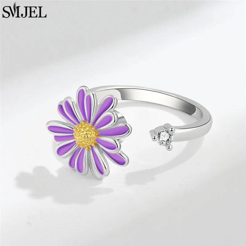 Luxury Rotating Anxiety Animal Rings for Women Spinner Fidgets Cute Flower Heart Dragonfly Anti Stress Ring Wedding Jewelry