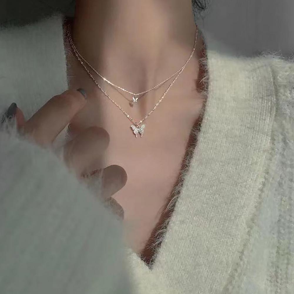 2023 New Butterfly Necklace Double Layer Rust-proof Alloy Butterfly pendant Personality Fashion Clavicle Chain for Women