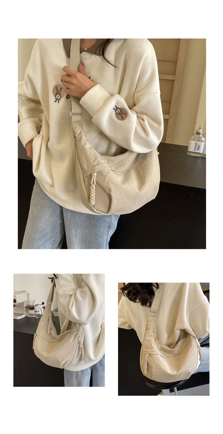 Leisure Unisex Crossbody Bags Summer New Campus Sports Style Shoulder Hobos Bag Solid Color Large Capacity Messenger Bag