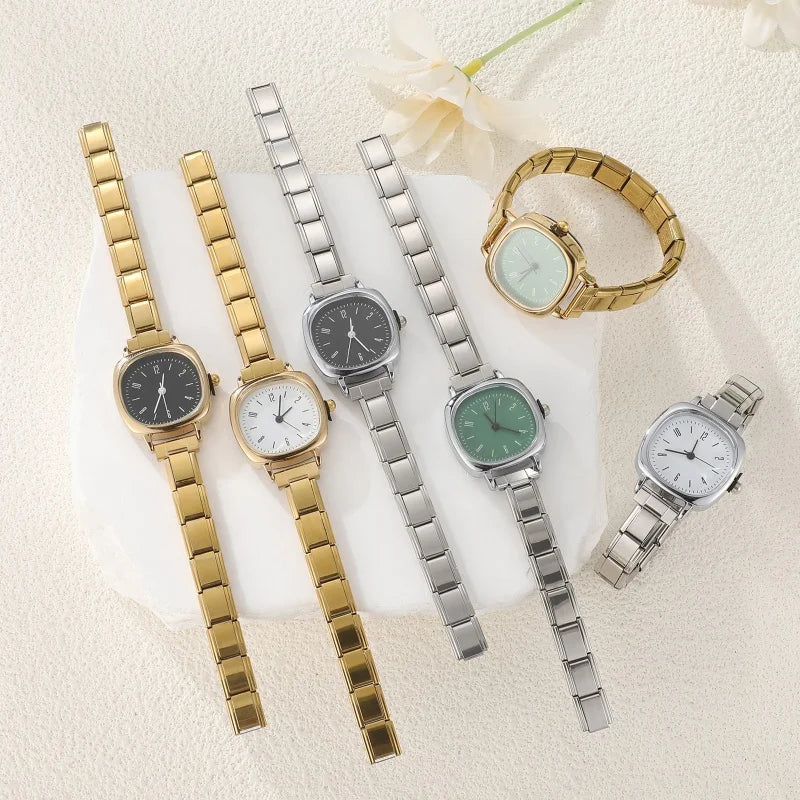 New Fashion Men Women's DIY 9mm Width Italian Elastic Charm Stainless Square Round Watch Bracelet Bangle For Birthday Gifts
