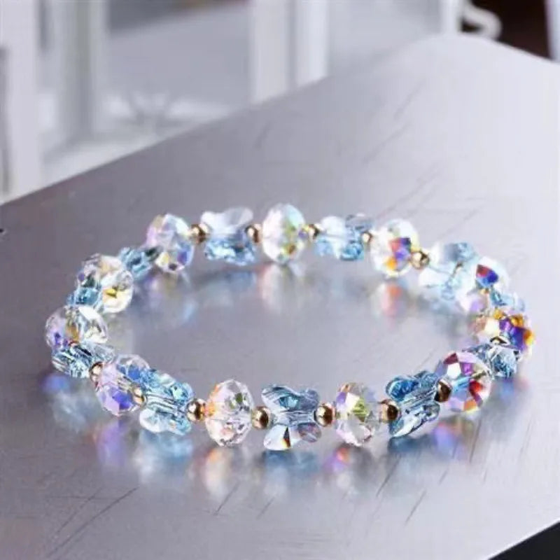 Child Butterfly Charm Transparent Bracelet  Elastic Rope Irregular Beaded Bracelets Shiny Mulit-cut Chain Hand Accessories Gifts