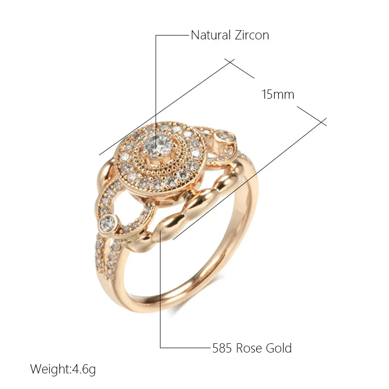 Wbmqda Luxury 585 Rose Gold Color Rings For Women Natural Zircon Setting Retro European Jewelry  Accessories