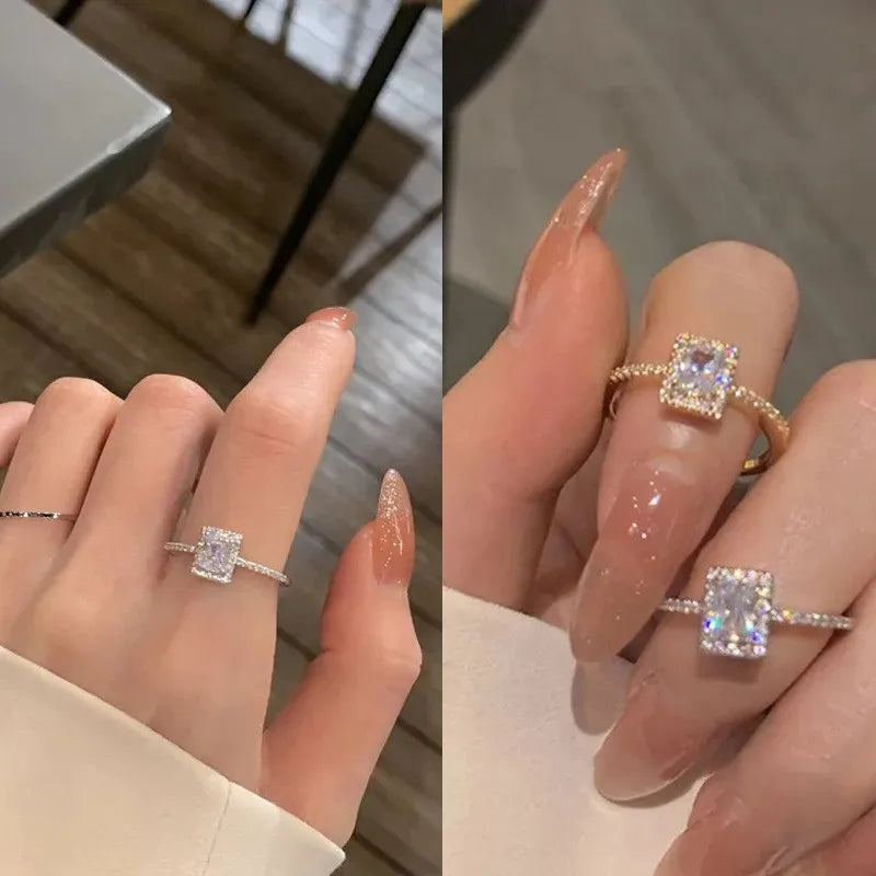 Luxury Classic Square Zircon Wedding Engagement Rings for Women Exquisite Open Adjustable Geometry Shine Rings Charm Jewelry