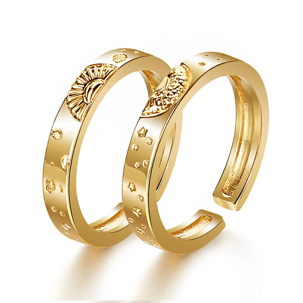 Adjustable Sun and Moon Couple Promise Ring, Boyfriend Girlfriend Matching Band, Price for Pair