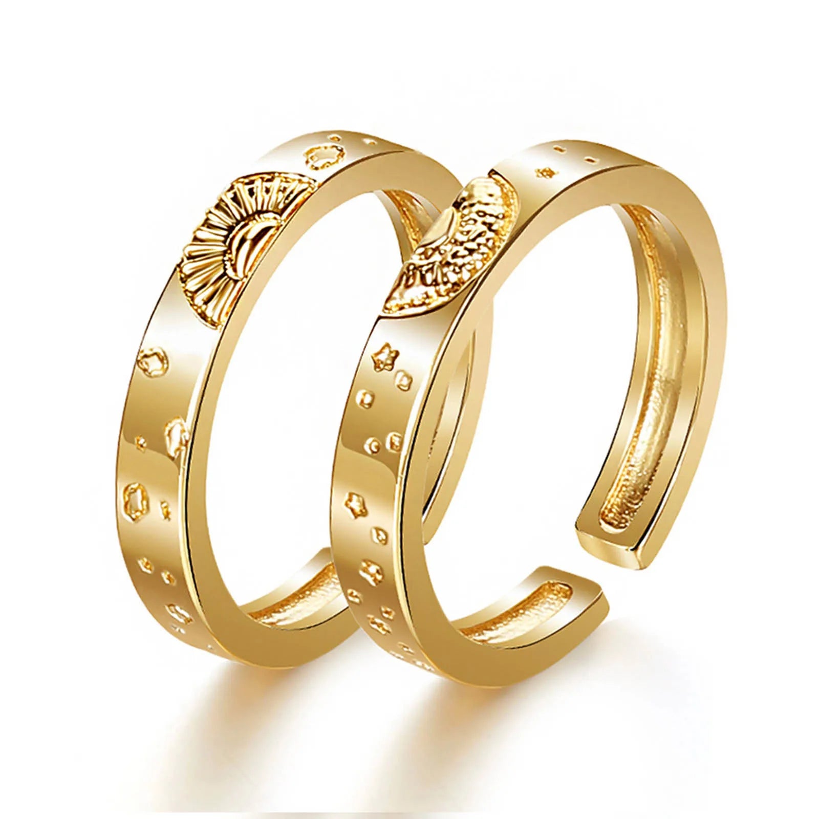 Adjustable Sun and Moon Couple Promise Ring, Boyfriend Girlfriend Matching Band, Price for Pair
