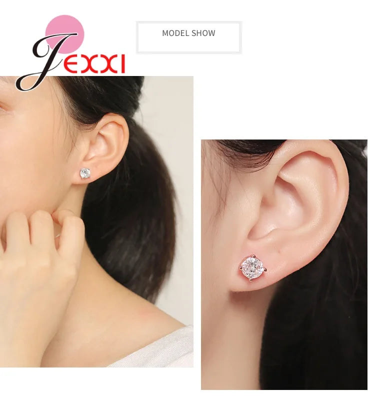 Beautiful Crystal Stud Earrings For lovely Women Female Pretty Gifts 100% 925 Sterling Silver Cubic Zirconia Hot Selling