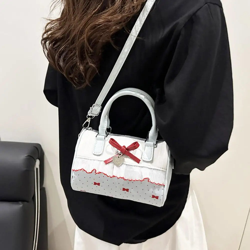 Sweet Style Square Crossbody Bag Waterproof Zipper Bow Design Small Bowling Bag for Party Daily Use Cute Shoulder Purse