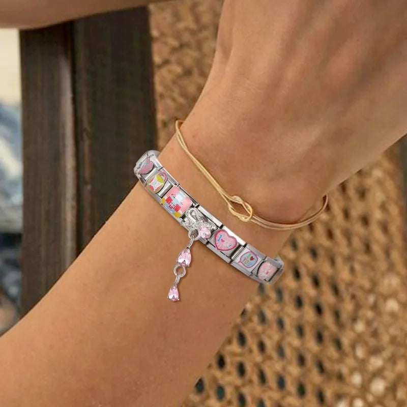 Zircon Moon Cherry Heart Star Bow Knot Butterfly Tassel Italian Charm Links Fit 9mm Bracelet Stainless Steel DIY Making Gifts