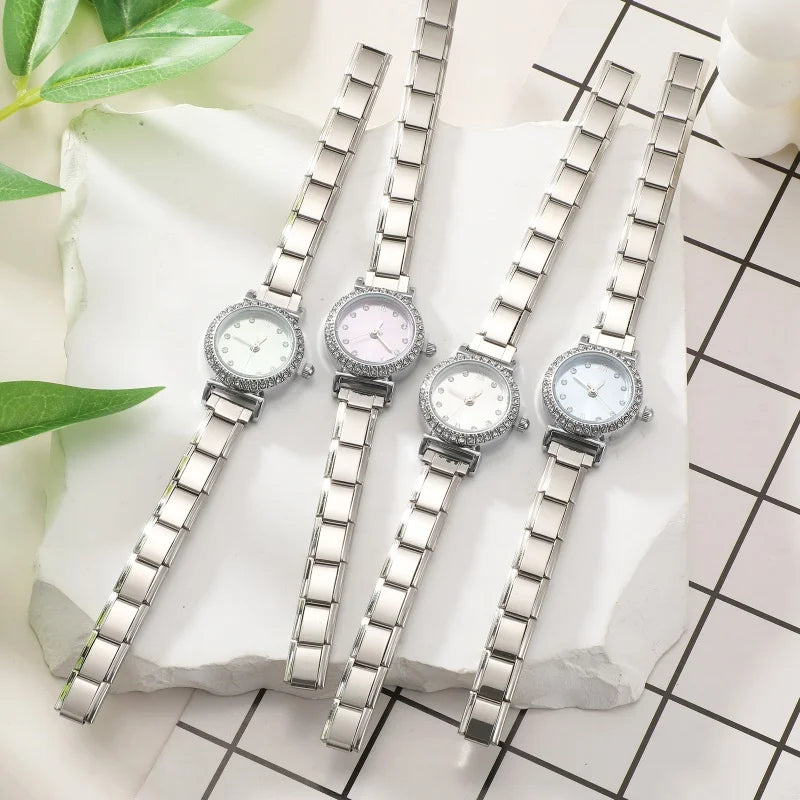 New Fashion Men Women's DIY 9mm Width Italian Elastic Charm Stainless Square Round Watch Bracelet Bangle For Birthday Gifts