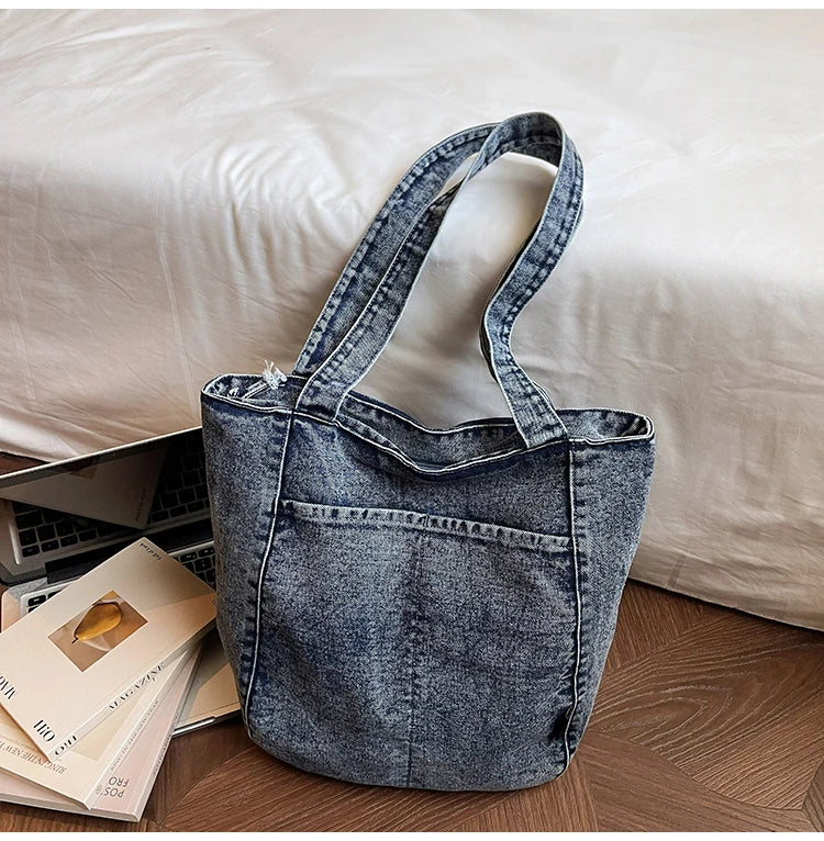 Casual Denim Shoulder Bag for Women Minimalist Daily Commute Crossbody Bag with Interior Zipper Pocket  Simple & Cool Design