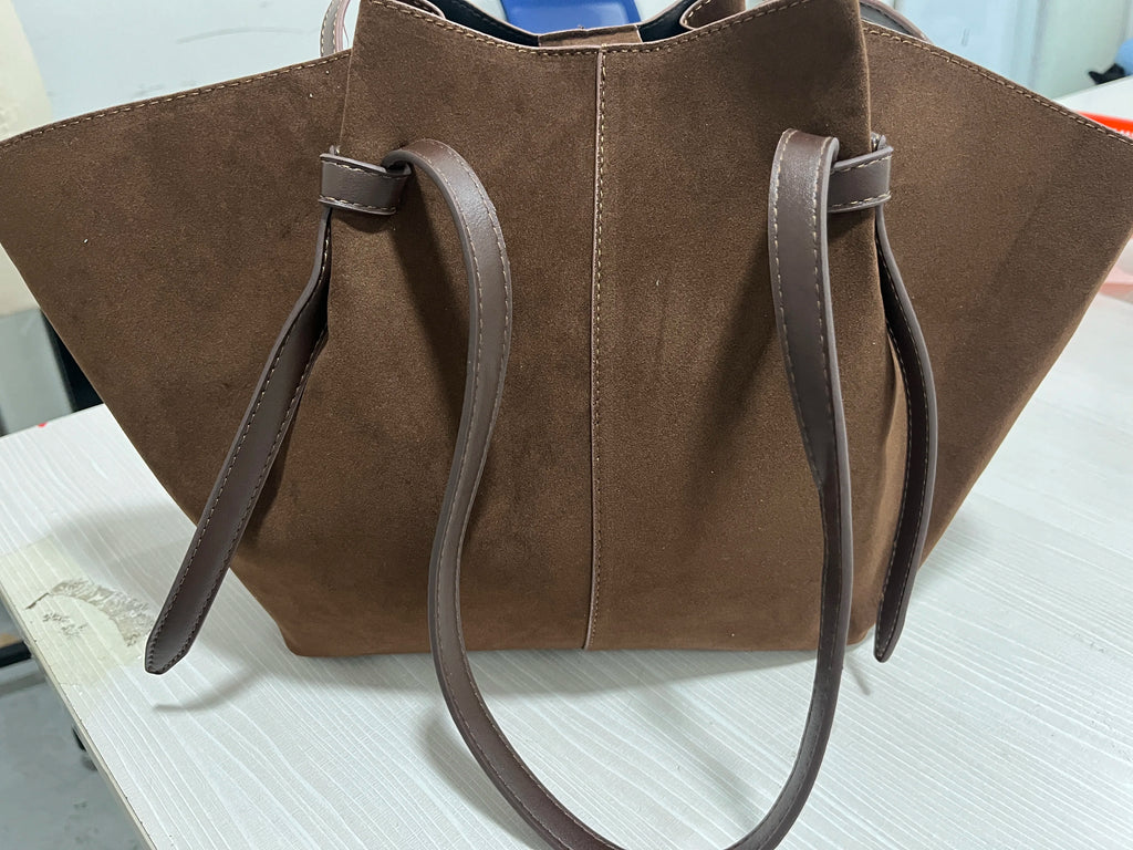 Luxury Faux Suede Women's Tote Bag Large Capacity Shoulder Bag Designer Handbag Wing-shaped Storage Bag Chic Frosted Shoppingbag