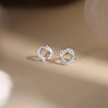 Shiny Trendy Sterling Silver Inlaid Tiny Zircon Hollowed-out Circular Stud Earrings for Woman Geometry Line Enwind Jewelry Gifts