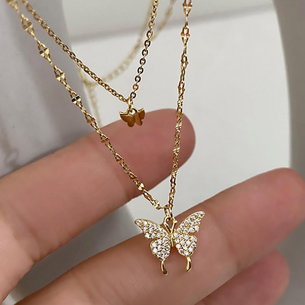 2023 New Butterfly Necklace Double Layer Rust-proof Alloy Butterfly pendant Personality Fashion Clavicle Chain for Women